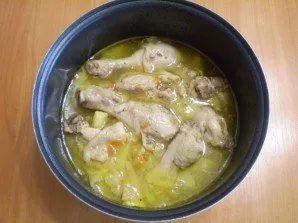 Chicken with vegetables and zucchini ready.