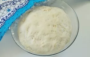 Cover the dough with a towel and leave in a warm place to rise for about an hour. It should increase approximately twice.