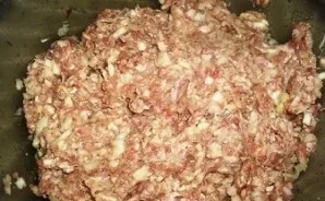 Add grated bread, apple, onion and garlic, salt, pepper to the mince, beat the egg. Stir thoroughly.
