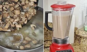 Put the baked mushrooms in a saucepan. Boil them for a couple of minutes, then remove from heat. Drain part of the liquid and crush with ...