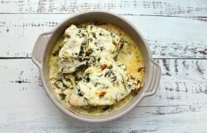 Place the tin with breasts in a hot oven and bake at a temperature of 180 degrees for 35 minutes. After a while, remove from the oven and...