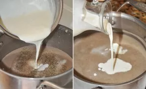 Return the soup to a saucepan, pour the sauce and pour in the cream. Over medium heat, simmer the creamy mushroom soup for another couple...