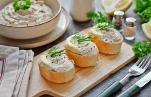 Serve salmon pate. Enjoy your meal!