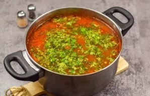 Pour the sauce into a saucepan and cook the soup for 10 minutes. Then, if desired, add herbs, adjust the taste with salt. Let the soup bo...