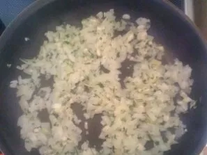 Fry the onion in vegetable oil until transparent. Lightly sprinkle with sugar and fry a little more.