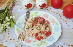 Tasty, juicy and hearty salads are ready. Delicious!