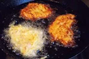 Heat vegetable oil, dip pieces into it. Fry until golden brown.