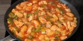 Now put the previously baked fillet in the pan. Stir the contents of the pan and cover with a lid, reduce heat and simmer over low heat. ...