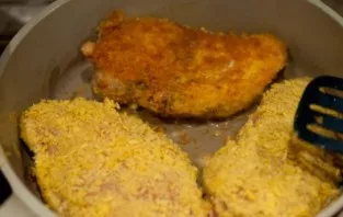 Fry the breasts in a pan until golden, 4-5 minutes on each side. After that, put the brisket in a baking sheet and bake in the oven for 1...