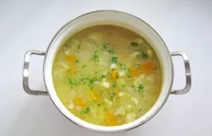 Add chopped parsley or dill to the finished soup.