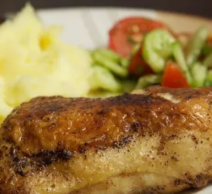 Fried chicken quarters are ready. Serve immediately hot. Bon Appetit!