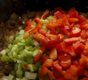 Then - peppers cut into cubes.