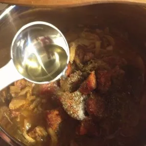 Add vinegar, sugar, cumin to the pot (you can add any herbs). Cook for another 5-10 minutes. Serve with a splash of sour cream. Enjoy you...