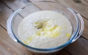 Pour this egg-butter mixture into a bowl with dough.