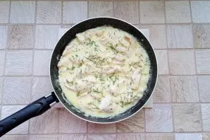 Then add chopped garlic and herbs.