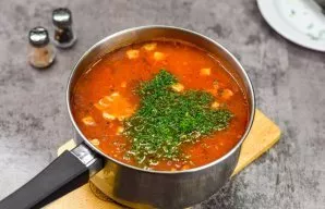 Add garlic and dill to the soup. Remove the pot from the heat, cover with a lid and leave for five minutes. Thats all, serve the soup to ...