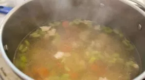 Put the meat in a saucepan and cook until cooked.