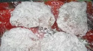 Immerse in flour, then dip in eggs.