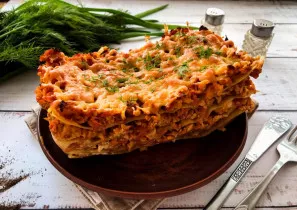 Lasagna with sour cream is ready. Delicious!