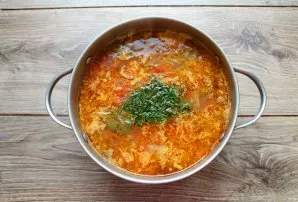 Remove the soup from the heat and let stand for 5-10 minutes. Add chopped dill to the soup and serve.