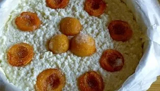 Peel apricots and divide in half. Put on top of the cottage cheese.