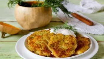 Pumpkin and potato pancakes with boiled eggs